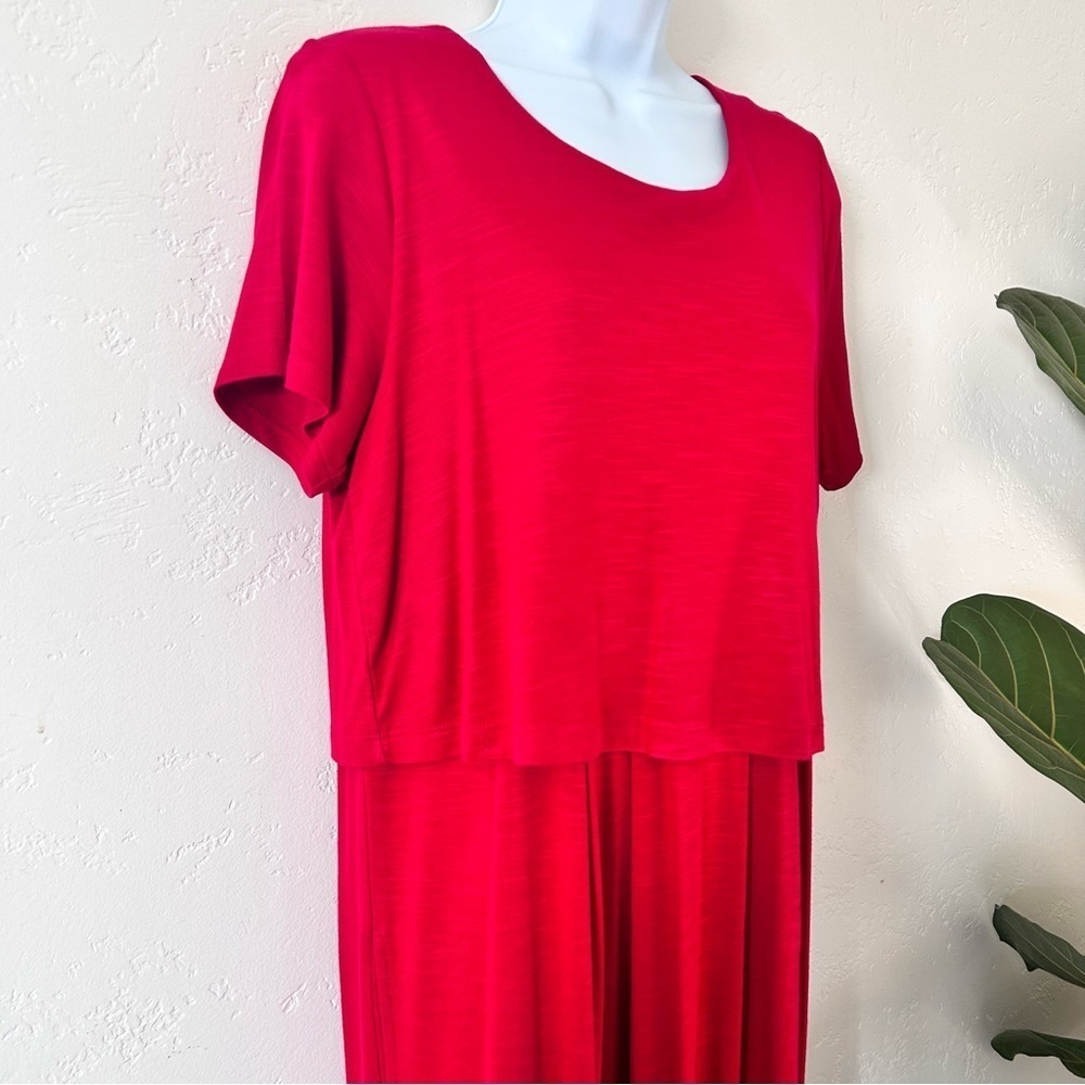 J. JILL Jersey Knit Layered Short Sleeve Sangria Dress Pockets Red Size Medium - Picture 4 of 11
